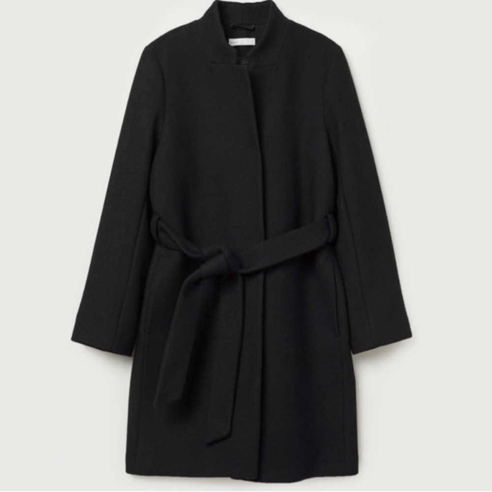 H&M Petite Black Belted Wool Blend Coat